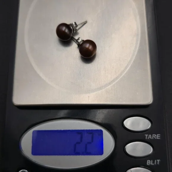 Sterling Silver Genuine Brown Pearl Stud Earrings A7019 - Picture 6 of 6